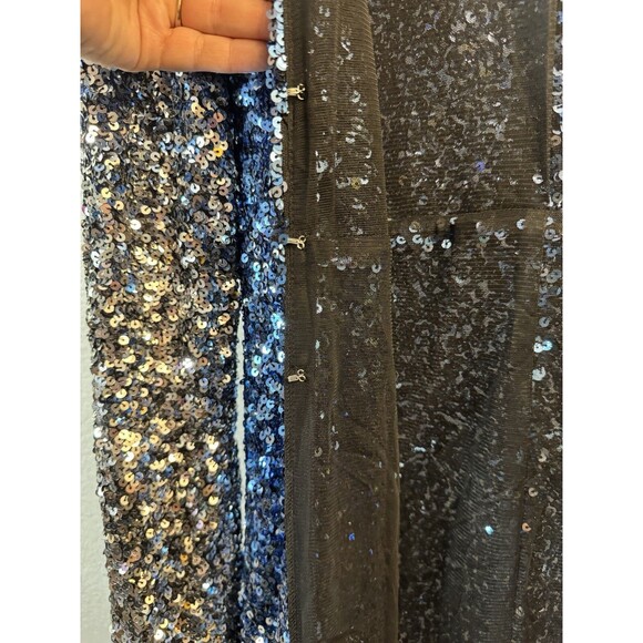 Alexia Admor dressy Blue Silver Ombré sequined DUSTER wrap Jacket cardigan Large - Picture 5 of 15